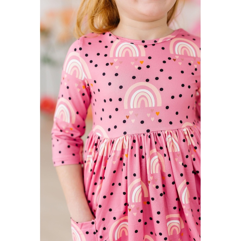 Rainbow Wishes 3/4 Sleeve Pocket Twirl Dress