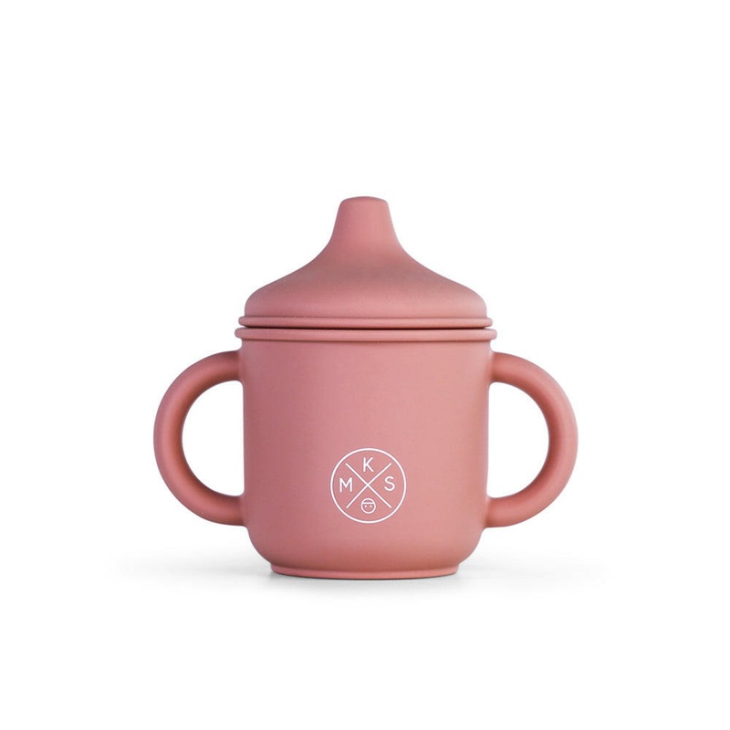 Silicone Sippy Cup with lid and handles Dusty Pink