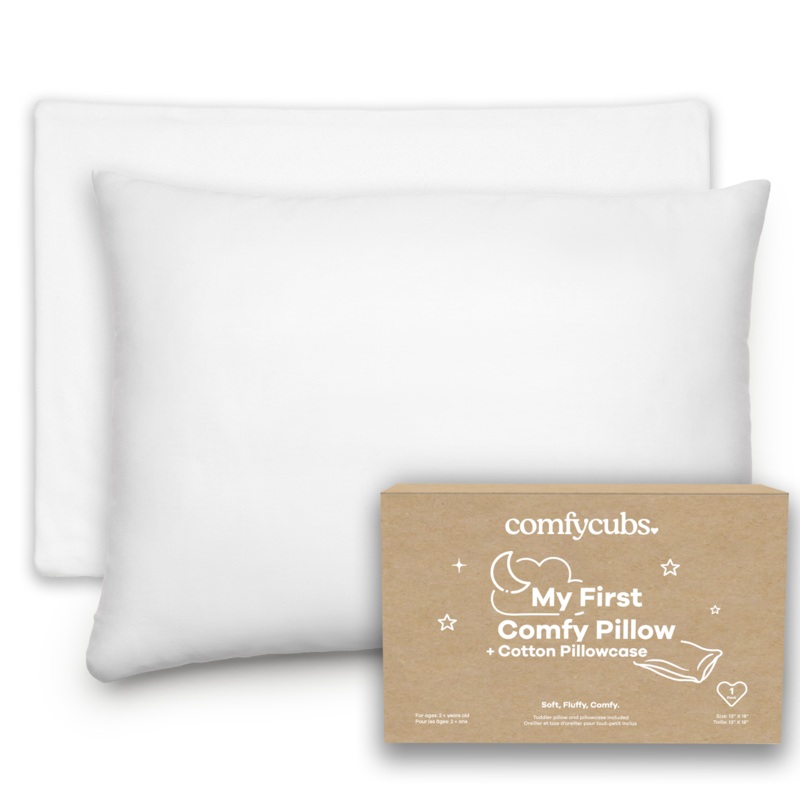 Toddler Pillows with Soft Cotton Pillow Case by Comfy Cubs – White