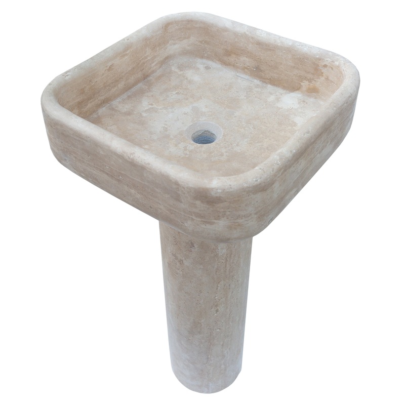 Troia Light Travertine Pedestal Stand-alone Sink Honed and Filled (W)15 (L)16 (H)33.5