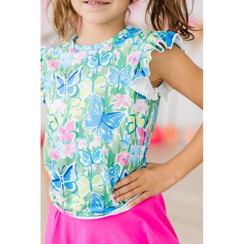 Watercolor Butterflies S/S Ruffle Tee