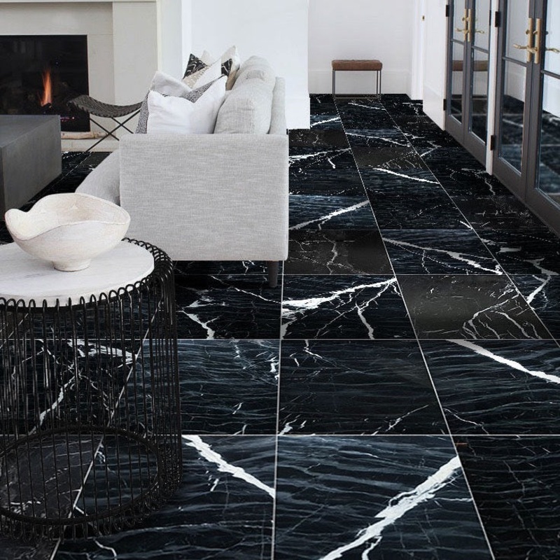 Alexandrette Black Marble Polished Floor and Wall Tile – Large Format – Livfloors Collection