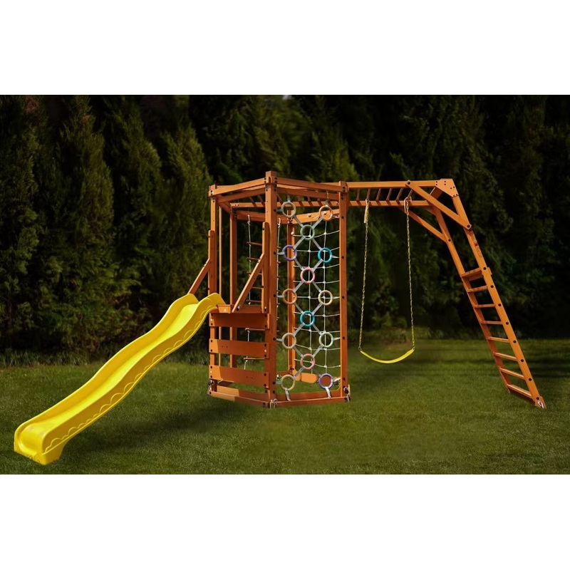 Avenlur Hawthorn XL Wooden Outdoor Playset  Slide, Swing, Climbing Wall & Monkey Bars | Backyard Playground Set for Kids