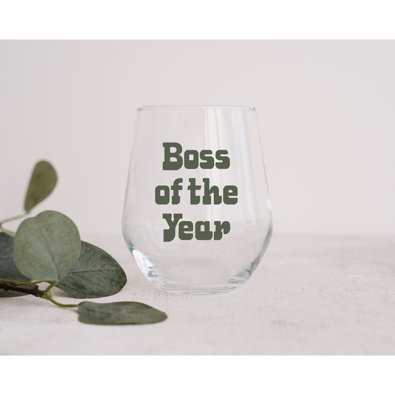 Boss of the Year Wine Glass|Green|Ivory