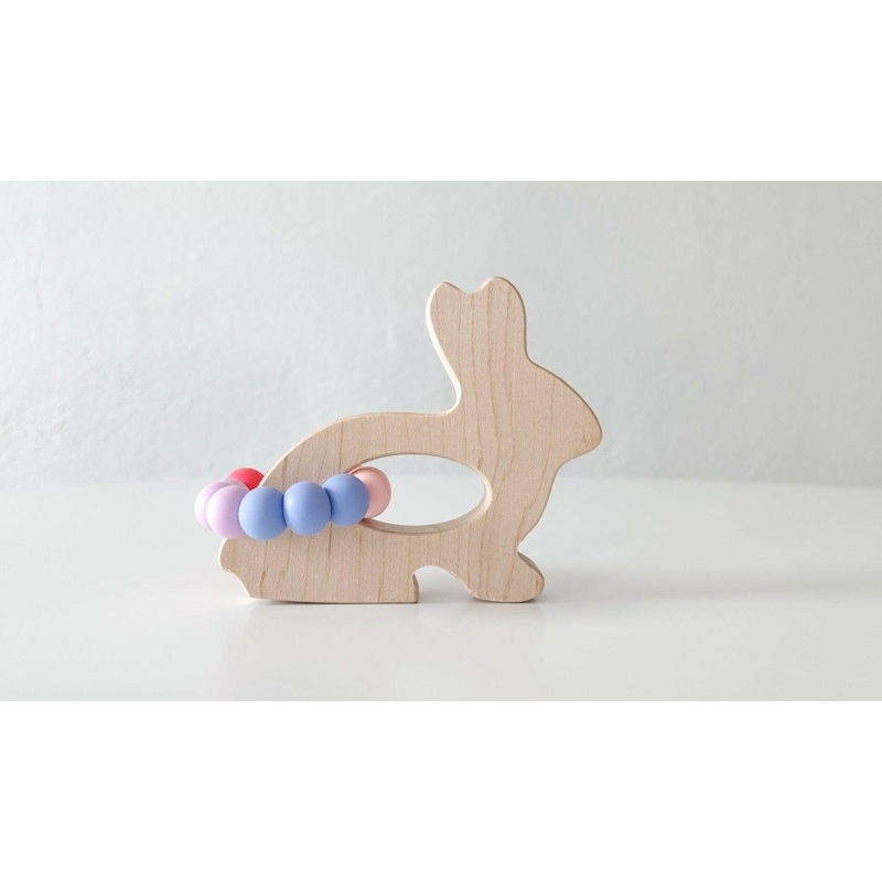 Bunny Wooden Grasping Toy with Teething Beads