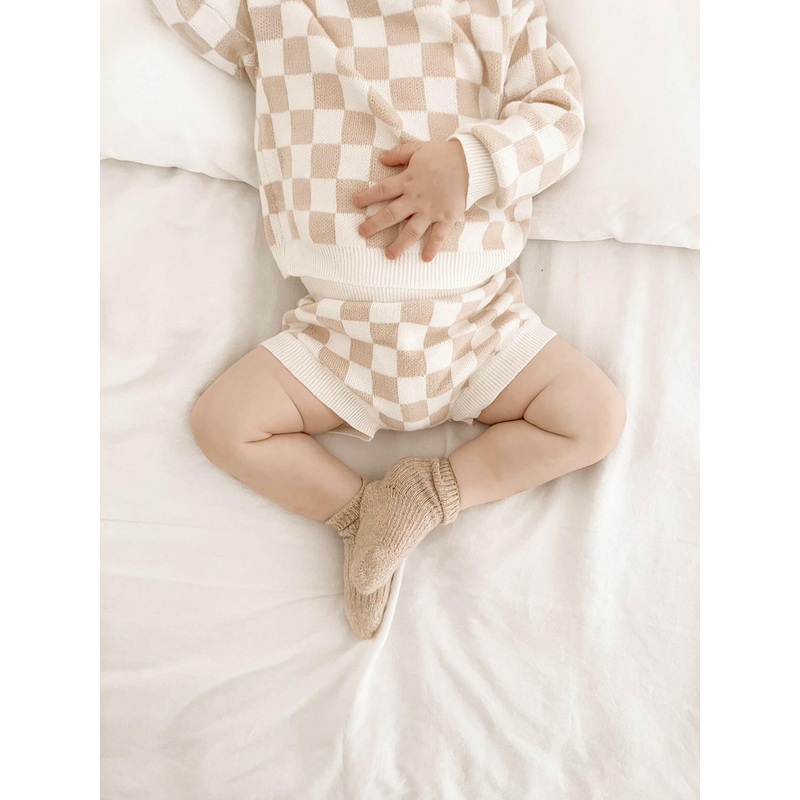 Checkered Jacquard Bloomers|0-3m|3-6m|6-12m|12-18m|18-24m|Beige/Cream