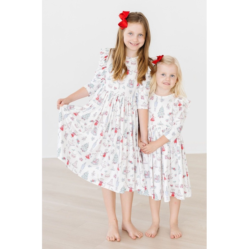 Clara’s Christmas 3/4 Sleeve Ruffle Twirl Dress
