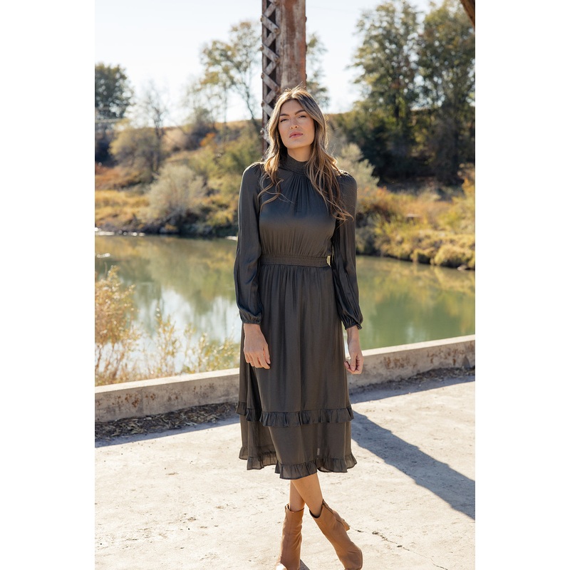 Deep Waters High Neck Dress|DarkOliveGreen|S|M|L|XL