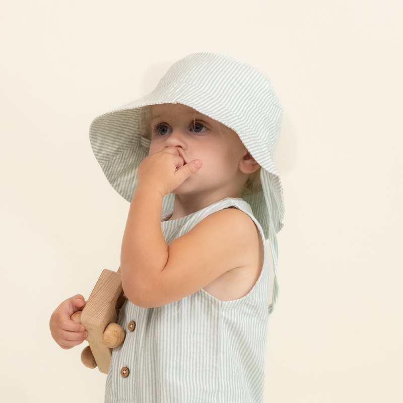 Organic Bucket Sun Hat – Green Stripes
