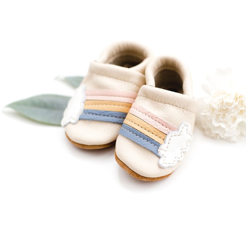Rainbow on Cream Leather Shoes Moccs Baby and Toddler