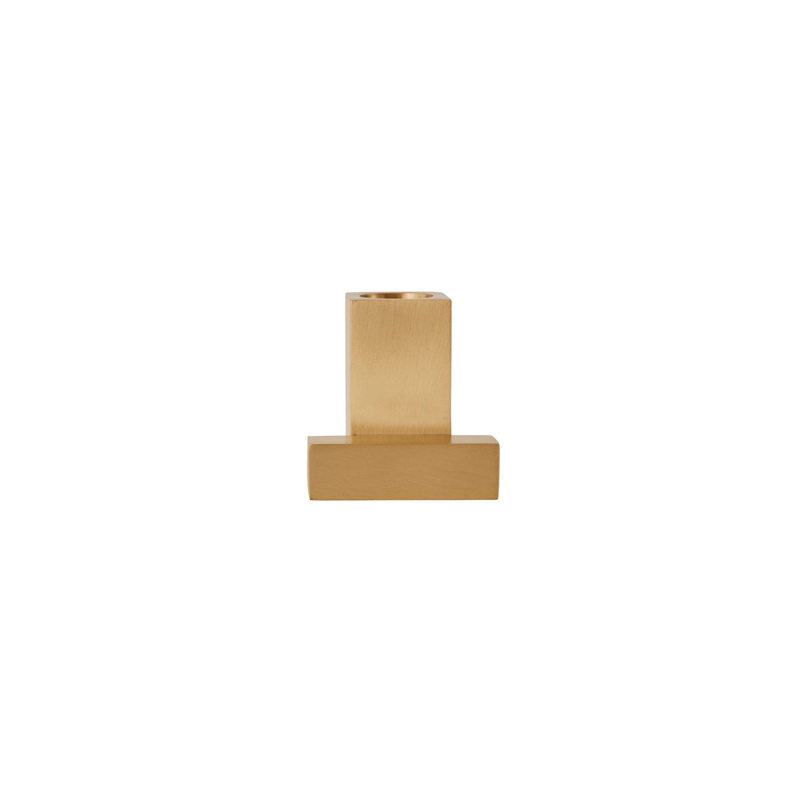 Square Solid Brass Candleholder – Brushed Brass