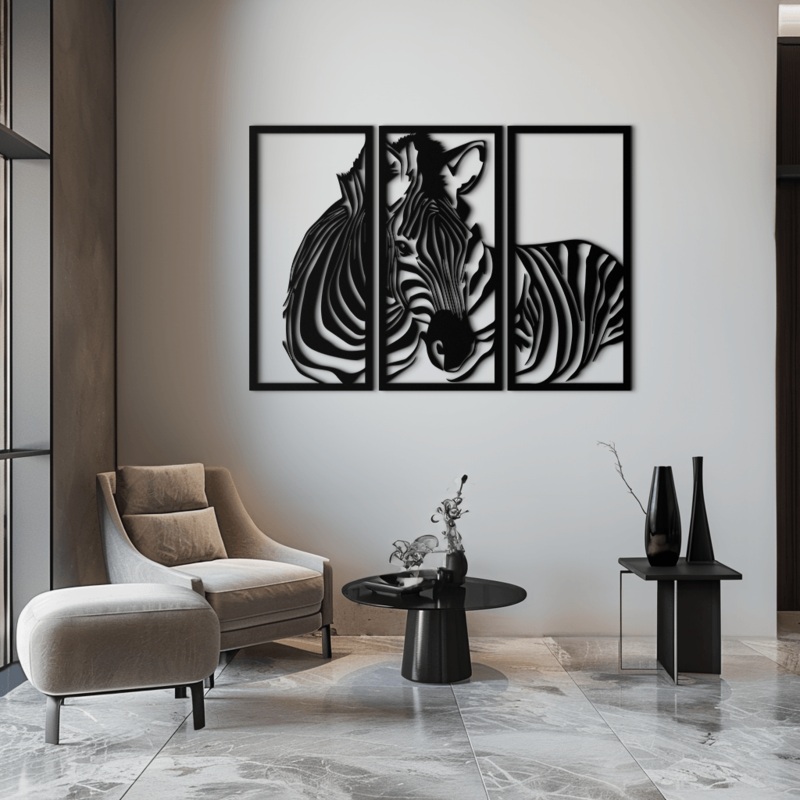 Zebra Panel Metal Wall Art – Steel Wall Decor for Home and Office – KAF014