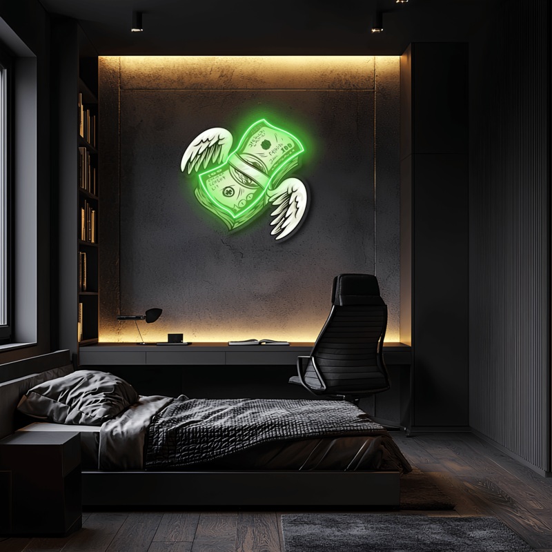 Dollars Angel Uv Print Neon Art, Dollars Uv Print Neon Sign, Neon Light,Neon Wall Art, Neon Sign,Neon Light Sign, Neon Gifts, Housewarming