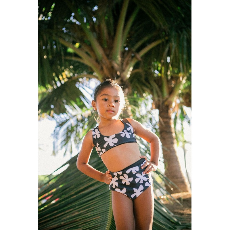 Girl’s Bikini Separates in Black Plumeria