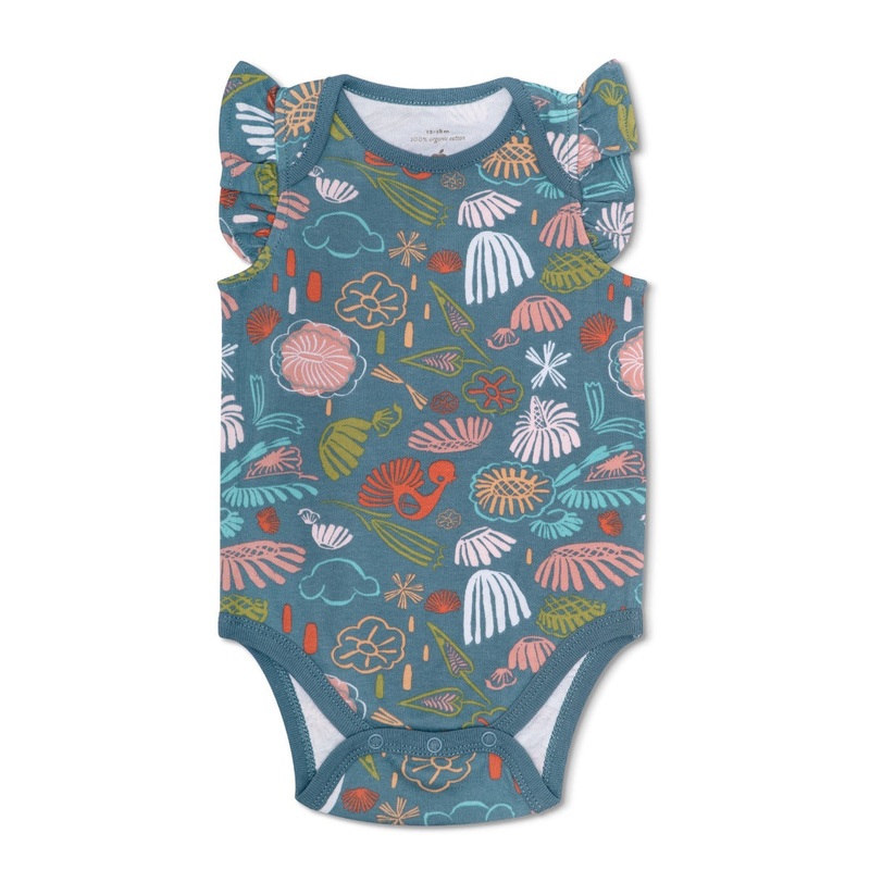 KEFE Flutter Sleeve Onesie – Teal Flower Garden