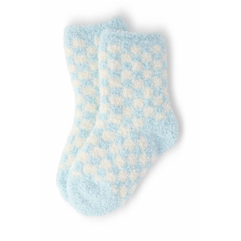 Light Blue Checker Cozy Socks|3-6 Years|7-12 Years