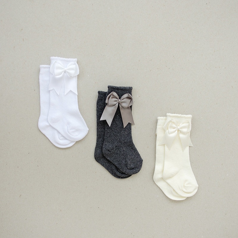 Mebie High Rise Bow Socks|0-6M|6-12M|1-2Y|2-3Y|3-4Y|4Y|White|Cream|Charcoal