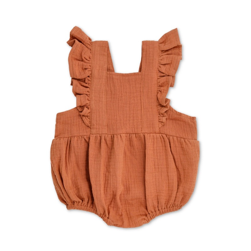 Muslin Flutter Sleeve Romper – Rust