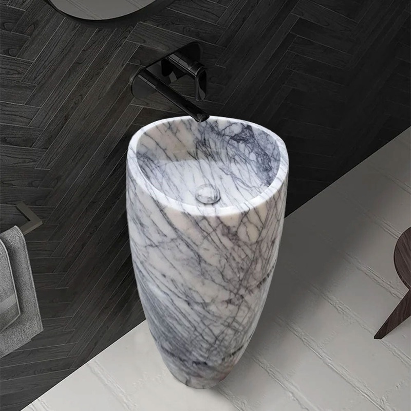 New York Marble Designer Pedestal Stand-Alone Sink (W)22 (L)22 (H)34