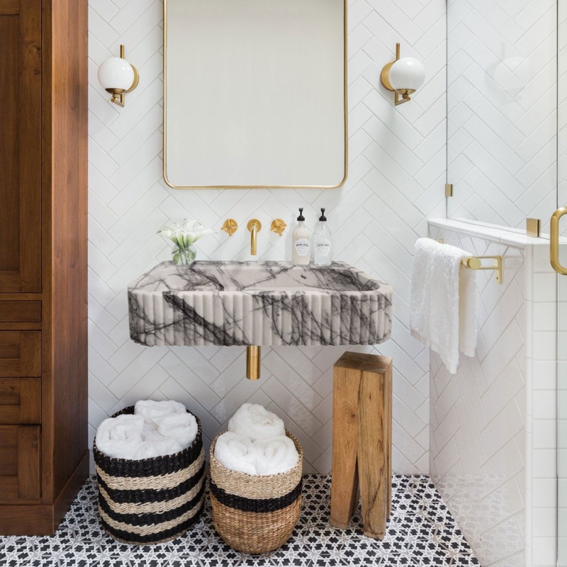 New York Marble Wall-mount Bathroom Sink Ribbed Textured (W)14 (W)24 (H)6