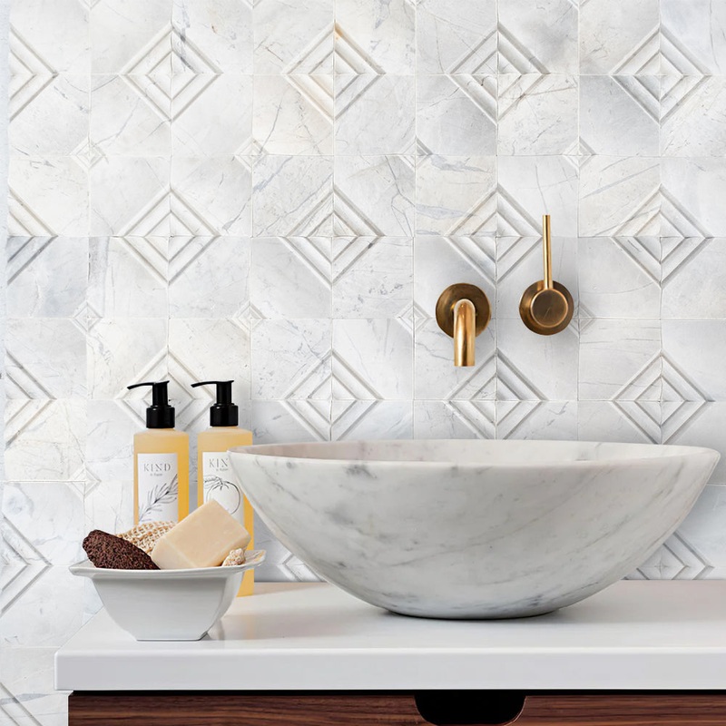 Palia Dolomite White Stella on 12 x 12 Mesh Dimensional Mosaic Tile – Belair Collection
