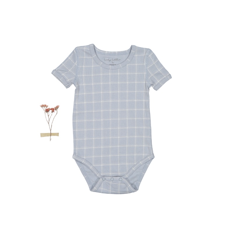 The Printed Short Sleeve Onesie – Blue Grid