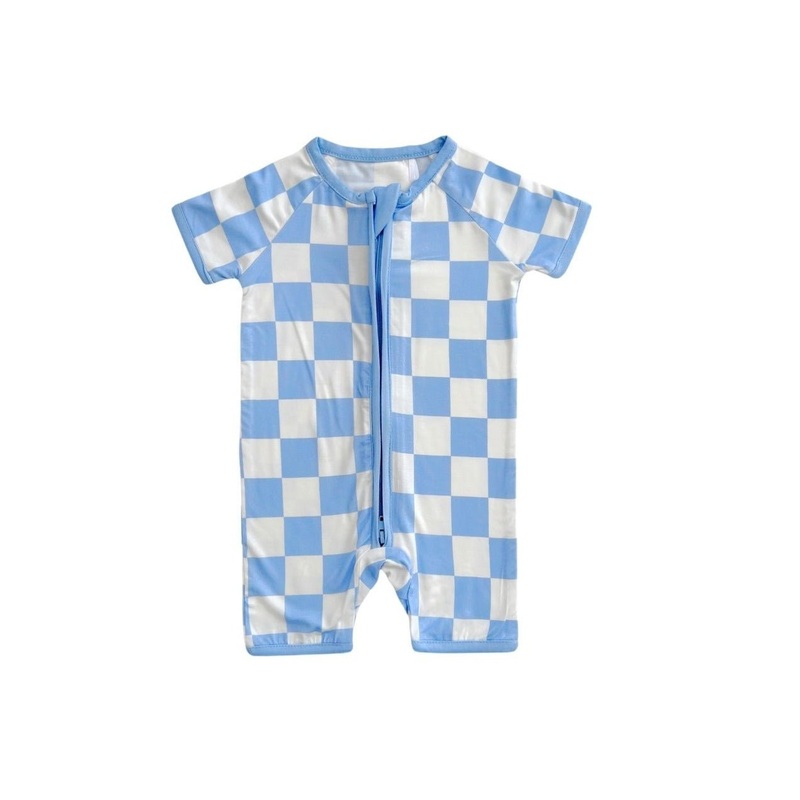 Bamboo Shorty Romper | Blue Checkered