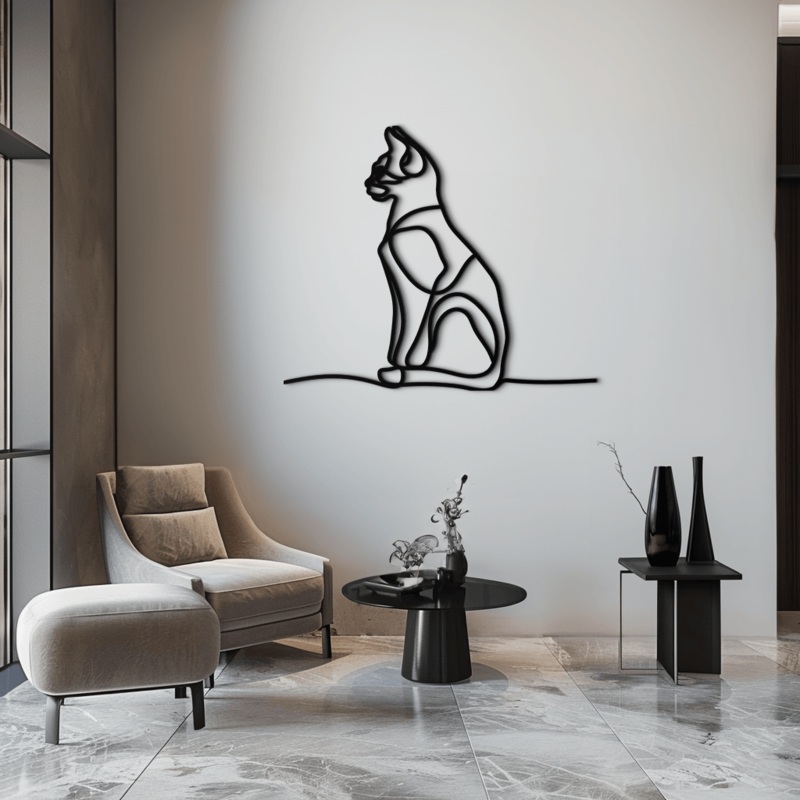 Cat Line Art Metal Wall Art – Modern Minimalist Steel Decor – KAF032
