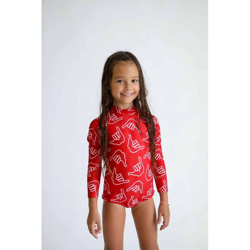 Girl’s Long Sleeve Zip Up in Red Shaka