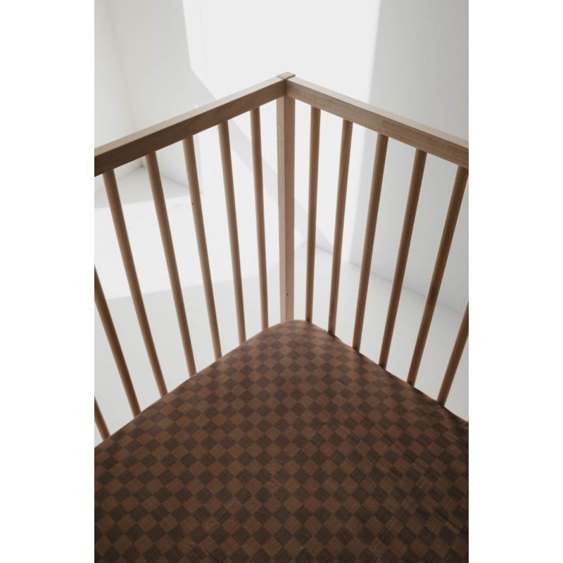 Muslin Crib Sheet | Faded Brown Checkerboard