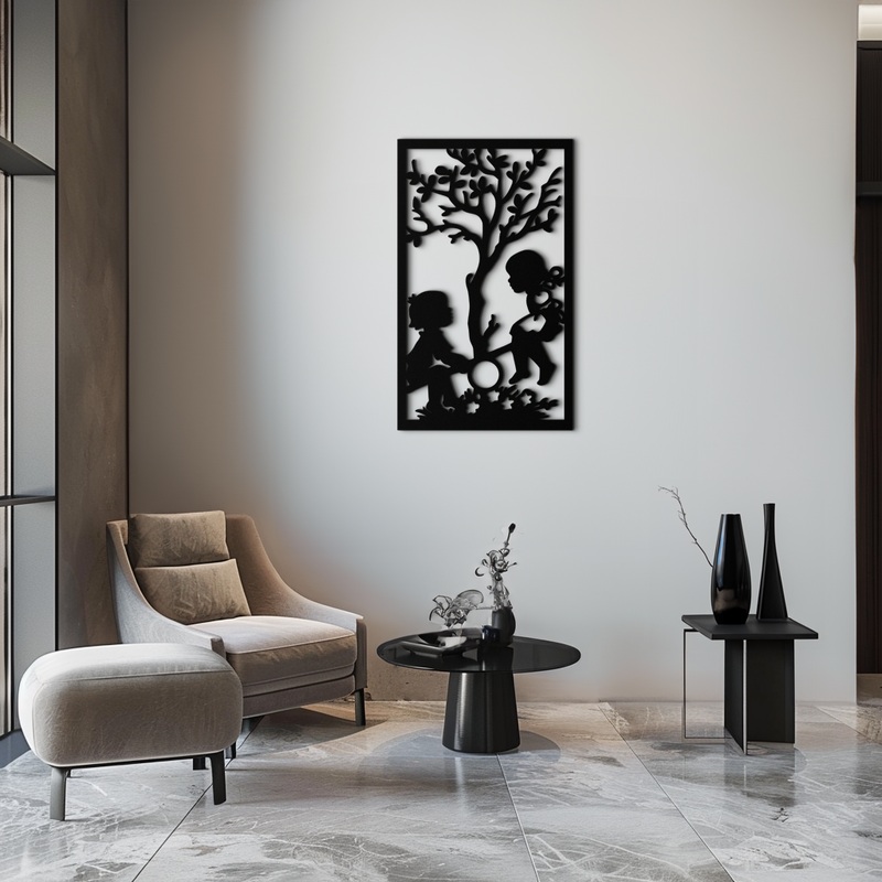 Playful Childhood Metal Wall Art – Nostalgic Minimalist Steel Decor – KAF060