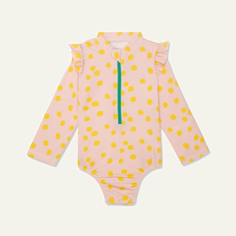Recycled Polyester Sepia Dotted Zipped Baby Rashguard