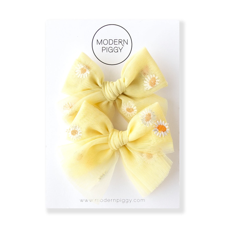 Sunrise Daisy | Tulle Bow – Pigtail Set