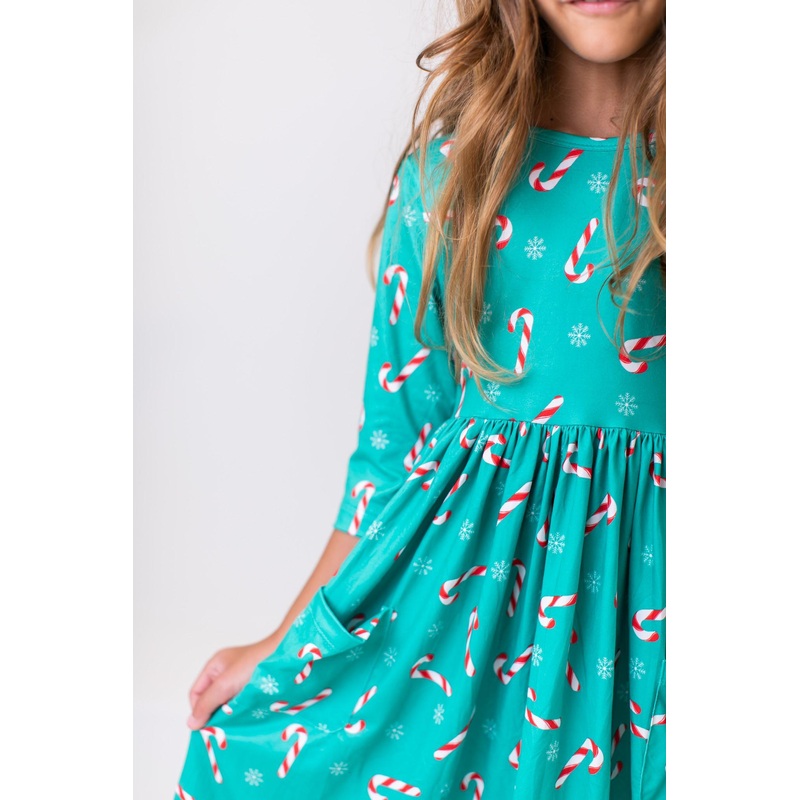 Christmas Candy 3/4 Sleeve Pocket Twirl Dress