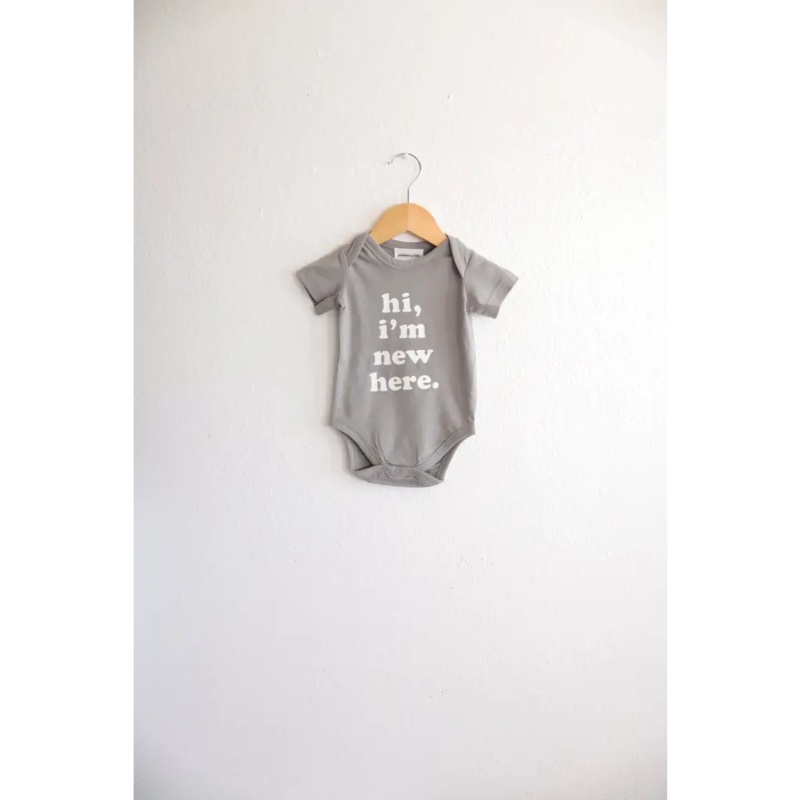 Hi, I’m New Here Baby Onesie in Moon Mist