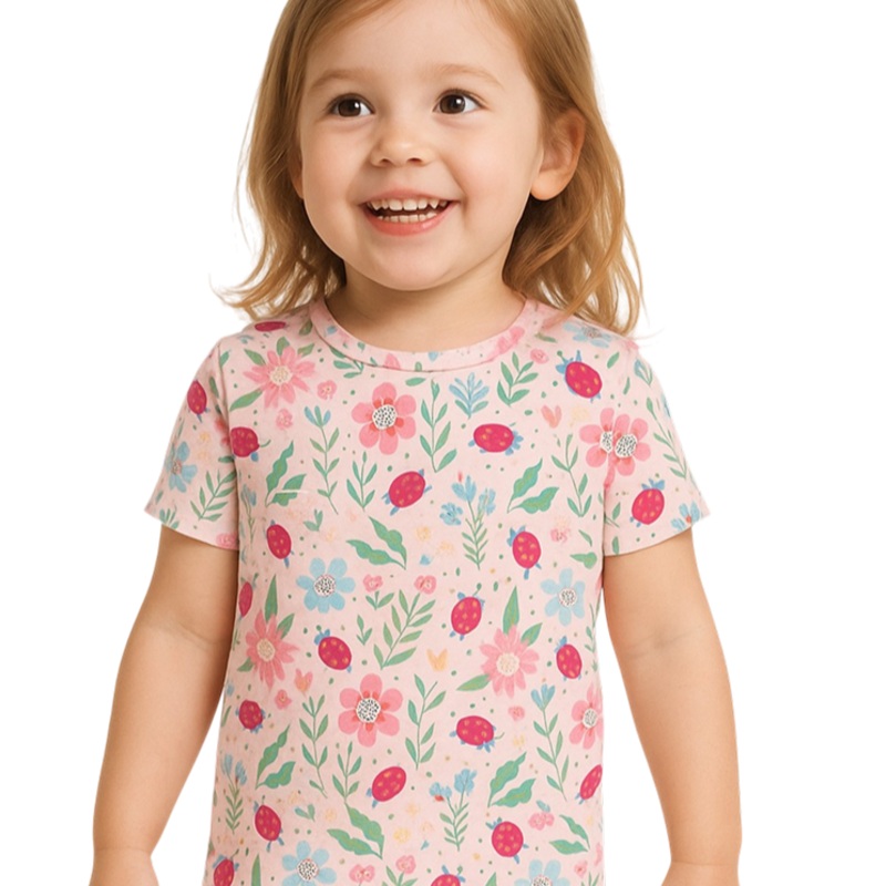 Ladybug Flower Garden Summer Pajama Set