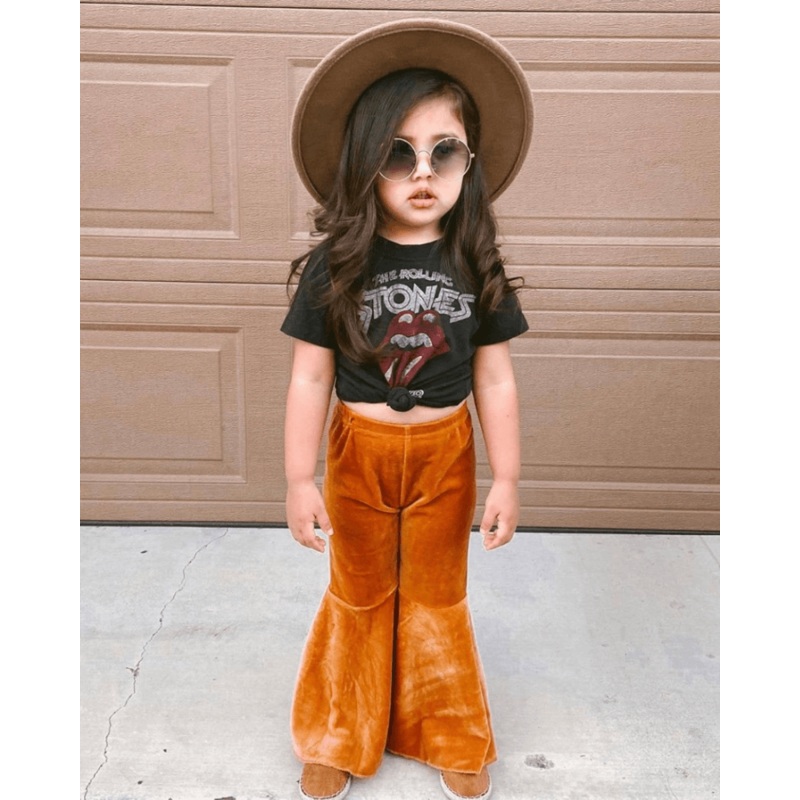 Lina Pleated Velour Bell Bottoms – Camel