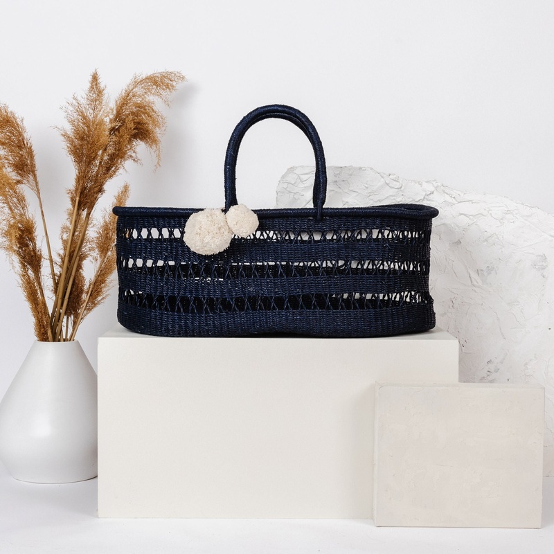 Midnight Navy Open WeaveNo HoodAfrican Moses Basket