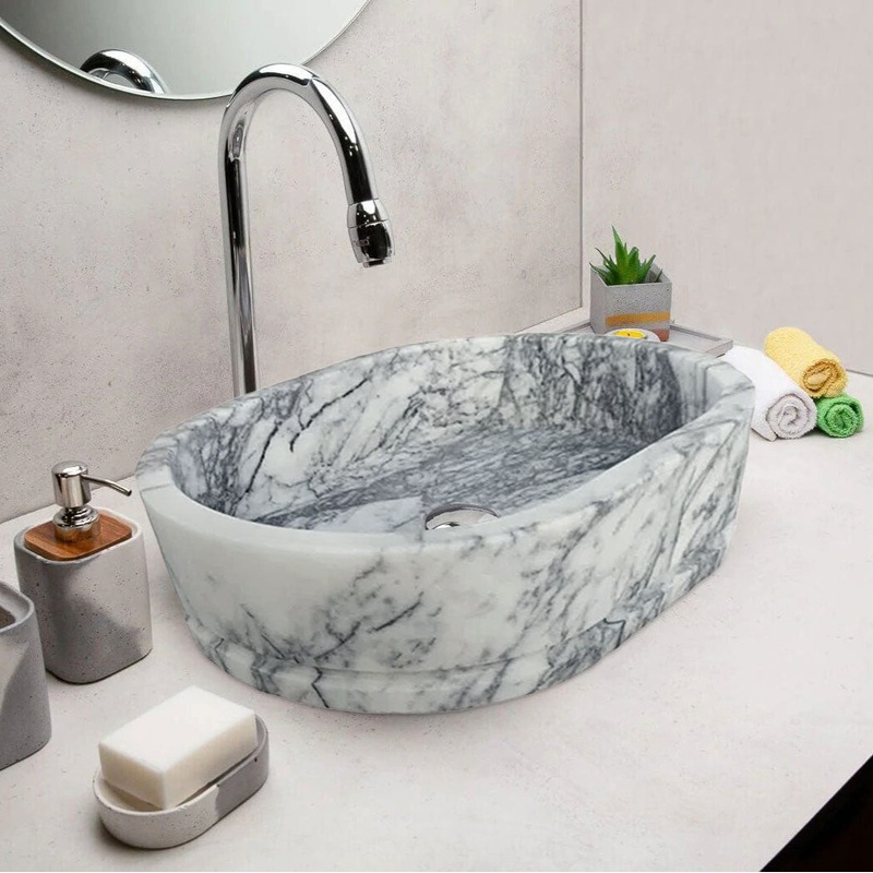 New York Marble Ellipse Wall-mount Bathroom Sink (W)14 (L)20 (H)5
