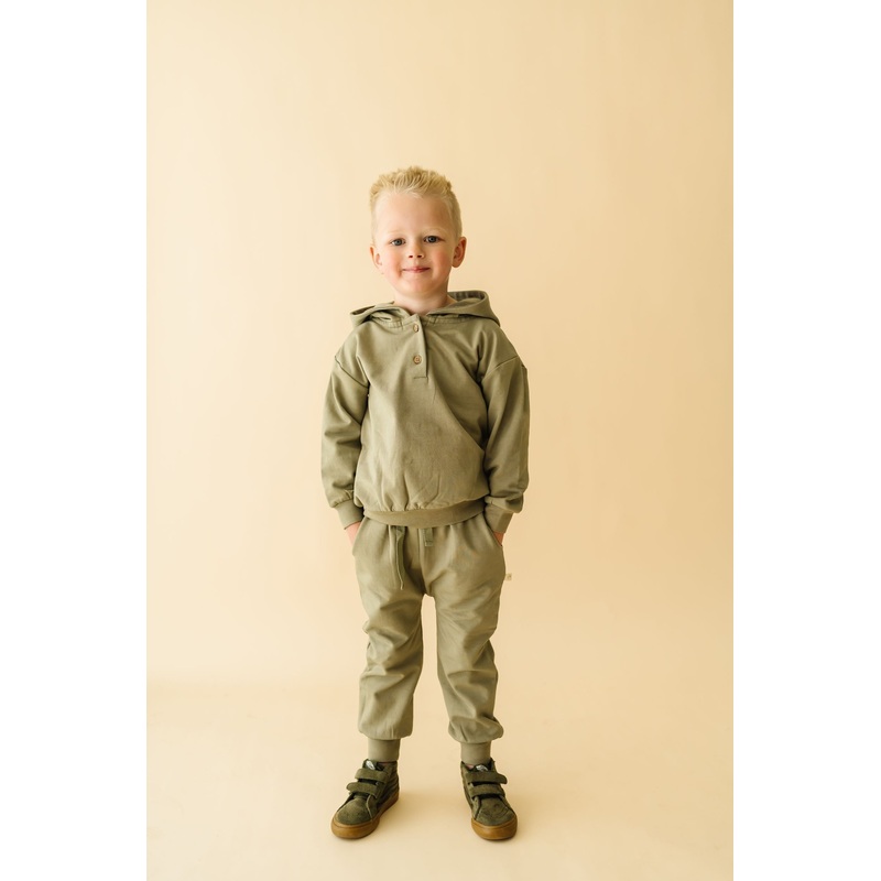 Organic Fleece Henley Hoodie – Olive