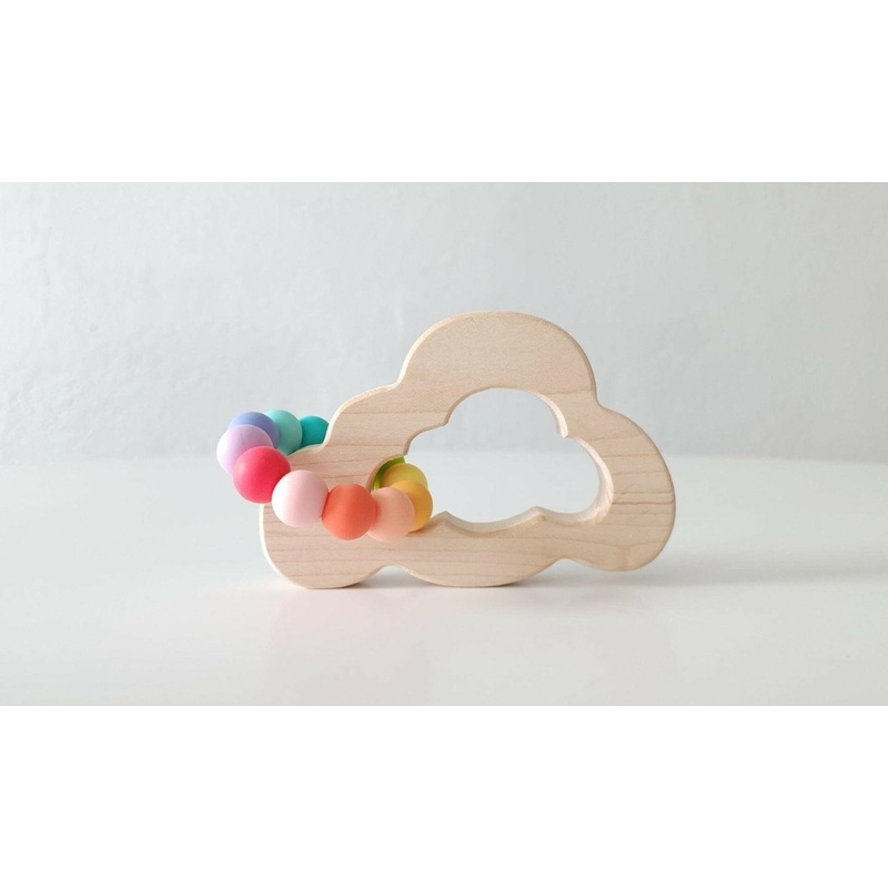 Cloud Wooden Grasping Toy with Teething Beads