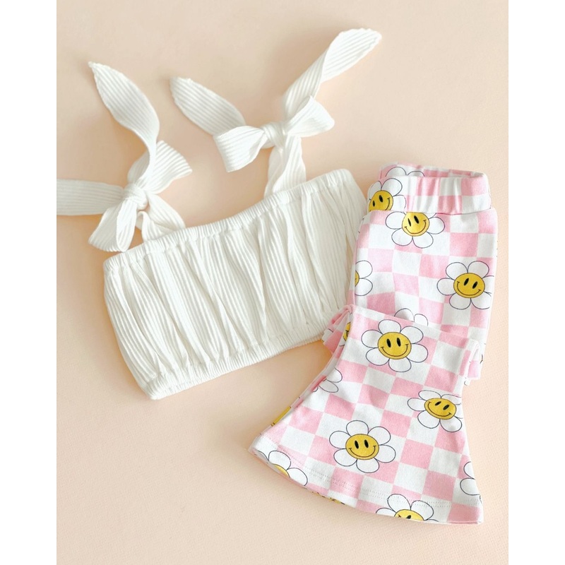 Flare Set | Smiley Daisy|0-3M|3-6M|6-12M|12-18M|18-24M|2T|3T|4T|5T|6-7Y|8-9Y