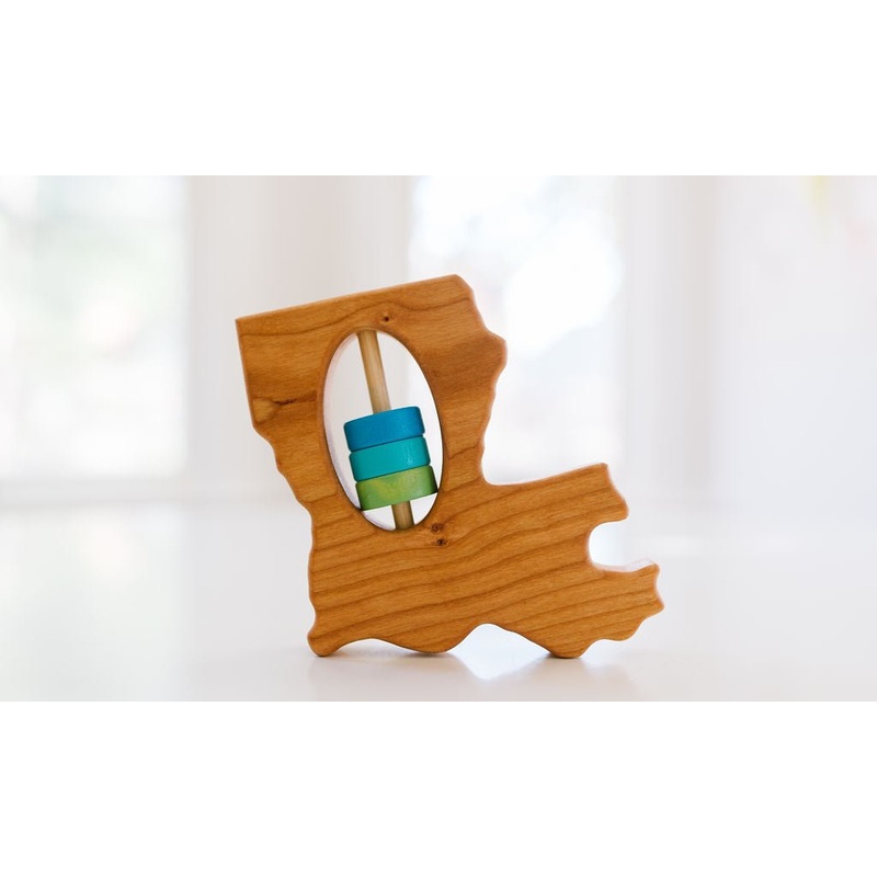 Louisiana State Wooden Baby Rattle