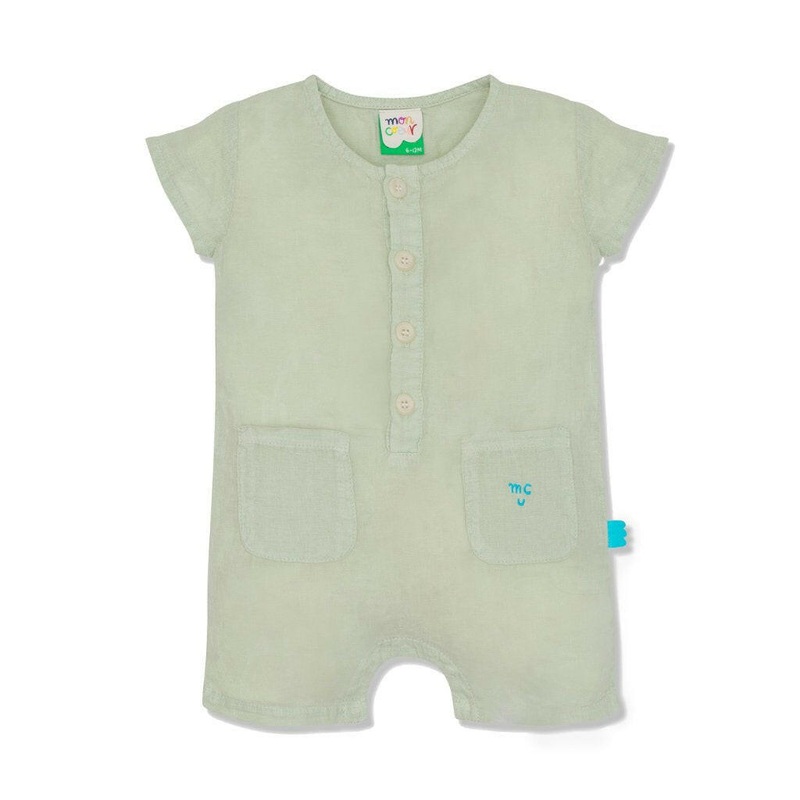 MC Baby Sage Linen Romper|3/6M|6/12M|12/18M|18/24M|Light Sage|Mellow Pink