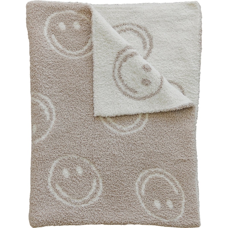 Smiley Taupe Plush Blanket|Lovey 15X20|Baby Blanket 30X40|Child/Adult 45X60