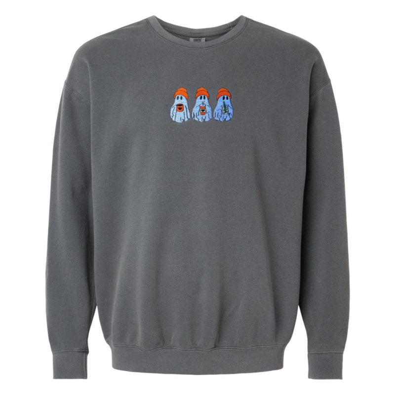 Adult 3 Ghost Embroidery Comfort Colors Crewneck – Pepper Heavyweight