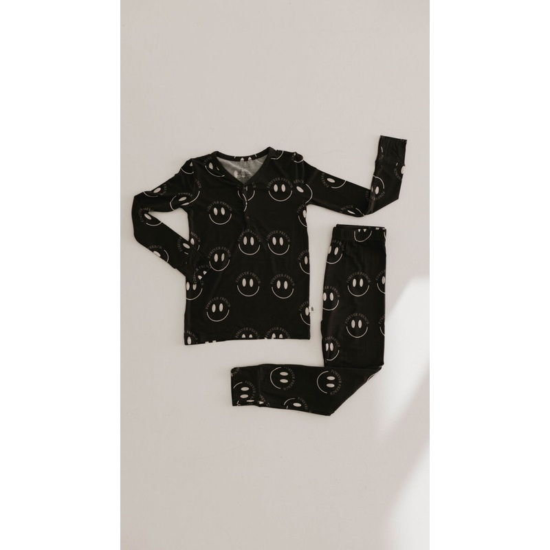 Bamboo Two Piece Pajamas | Charcoal & White ff Smile