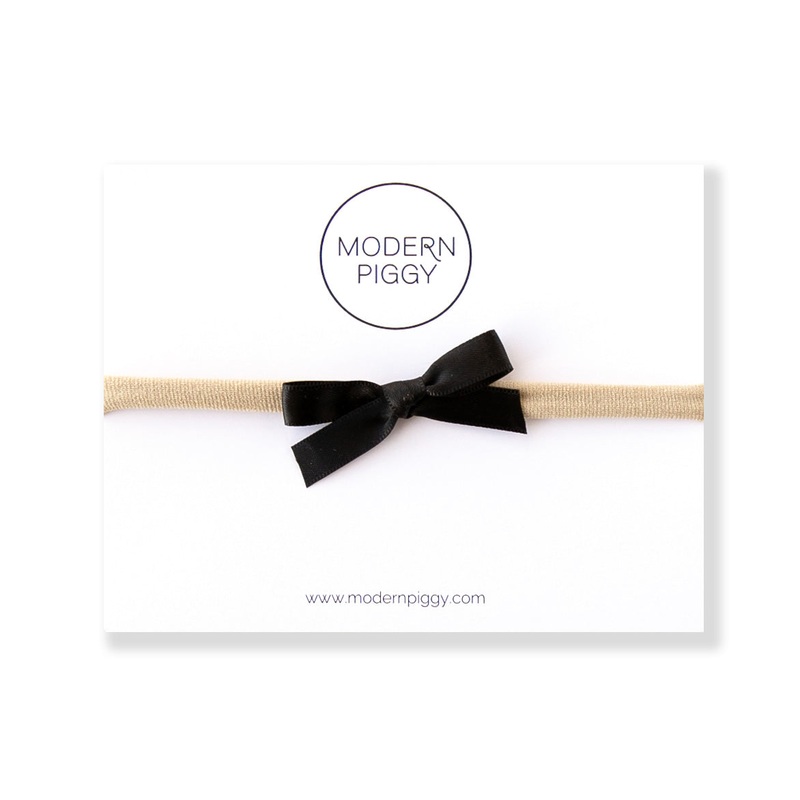 Black | Mini Ribbon Bow – Nylon Headband