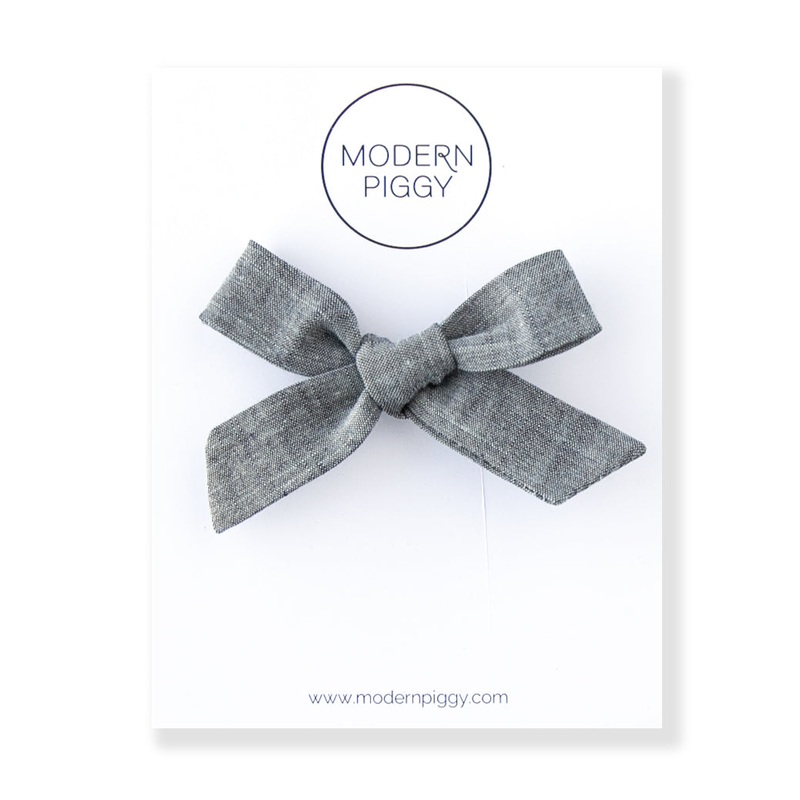 Chambray | Hand-tied Bow|Alligator Clip|Nylon Headband