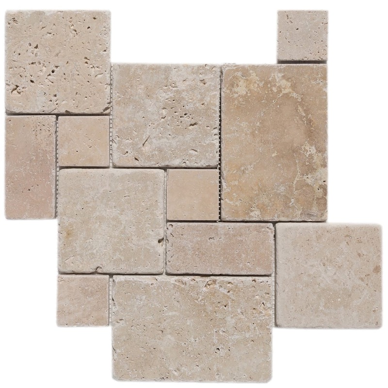 Classic Beige Travertine Versailles Pattern Tumbled Mosaic Floor and Wall Tile – Livfloors Collection